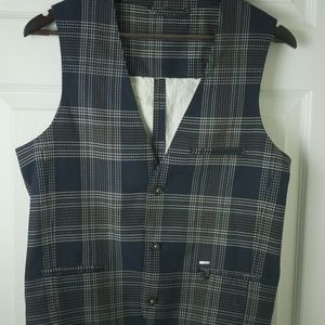 Zara Plaid Vest/Waistcoat, Size Small, Navy